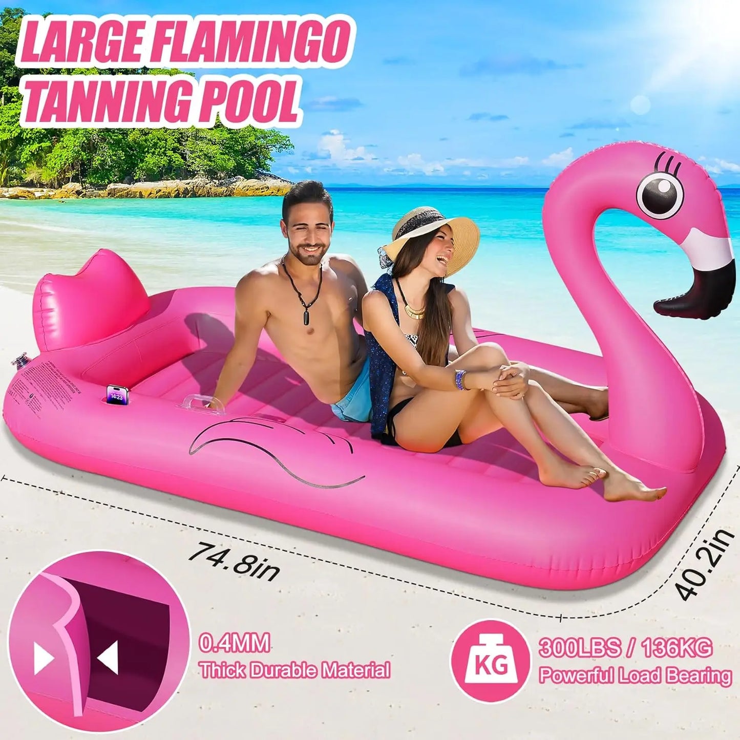 Flamingo Inflatable Tanning Pool Lounger | Fun Sunbathing Float