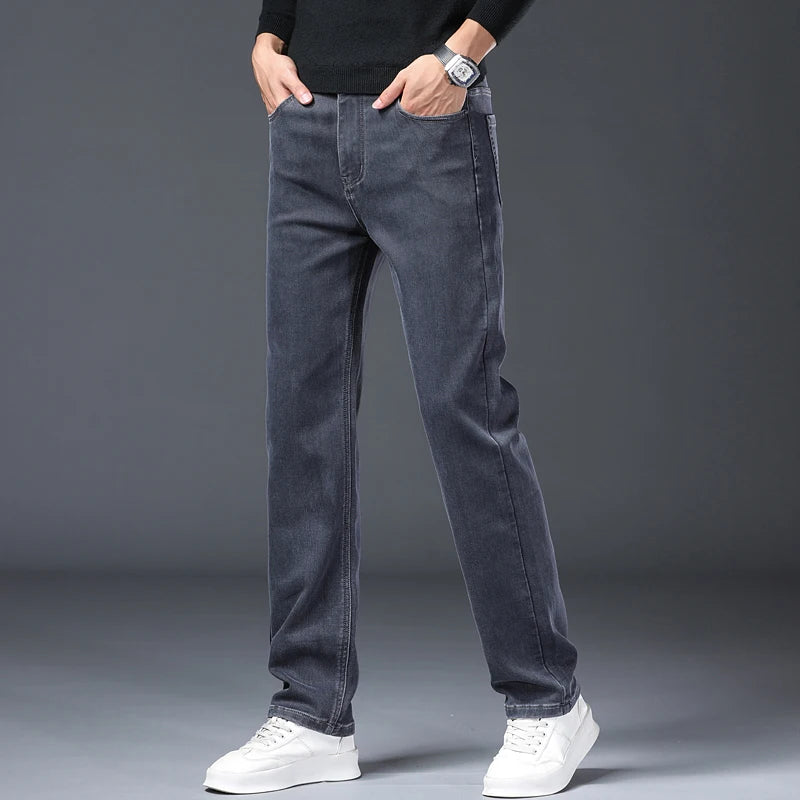 Men's Gray Jeans | Classic Straight Fit Casual Denim Trousers