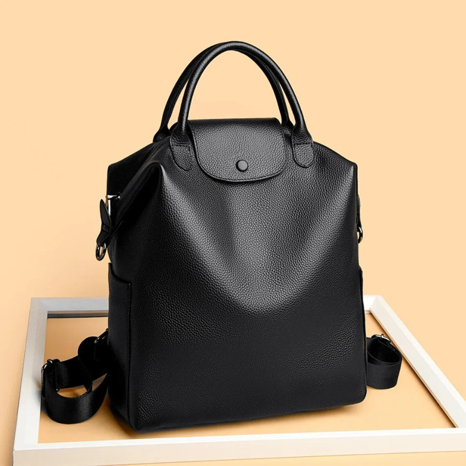 Genuine Cowhide Leather Women's Backpack | Stylish Large Capacity Bag