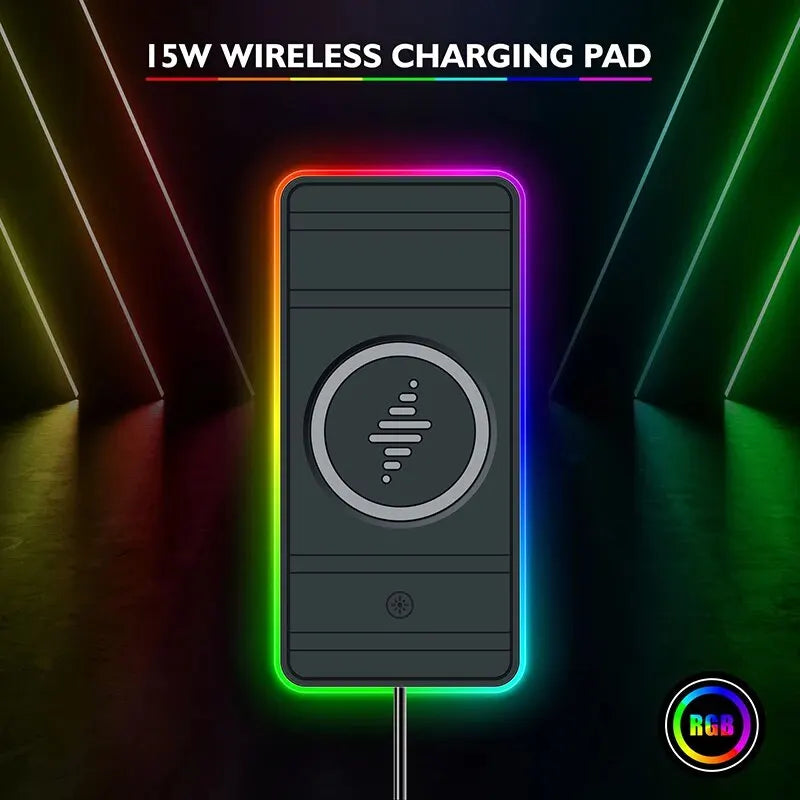 Almohadilla de carga inalámbrica rápida para coche con luz RGB para todos los teléfonos