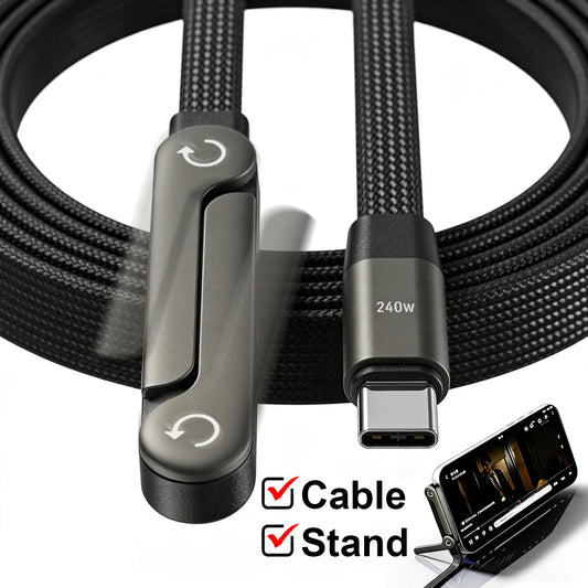240W Fast Charging Type-C Cable with Phone Stand | Durable & Versatile