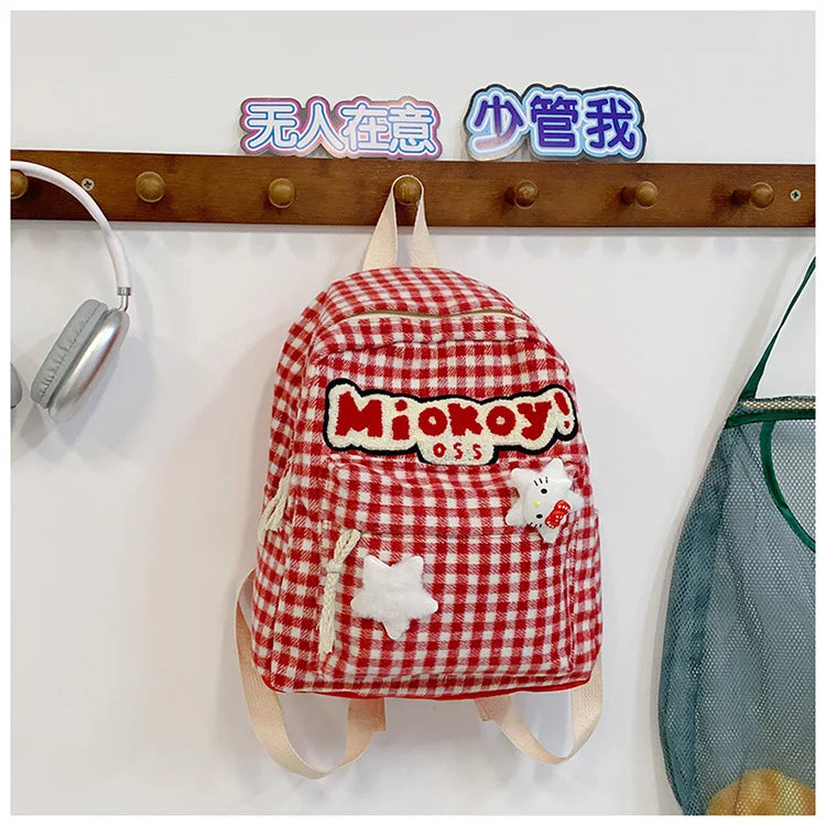 Stylish Girls Red Plaid Backpack | Large Capacity School Bag