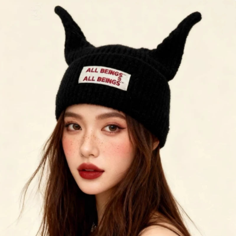 Unisex Funny Little Devil Horn Knitted Hat | Warm Ski Beanie