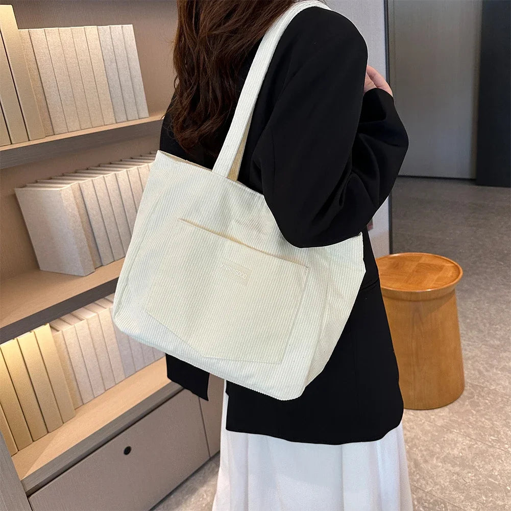 Stylish Waterproof Corduroy Tote Bag for Women | Large Capacity