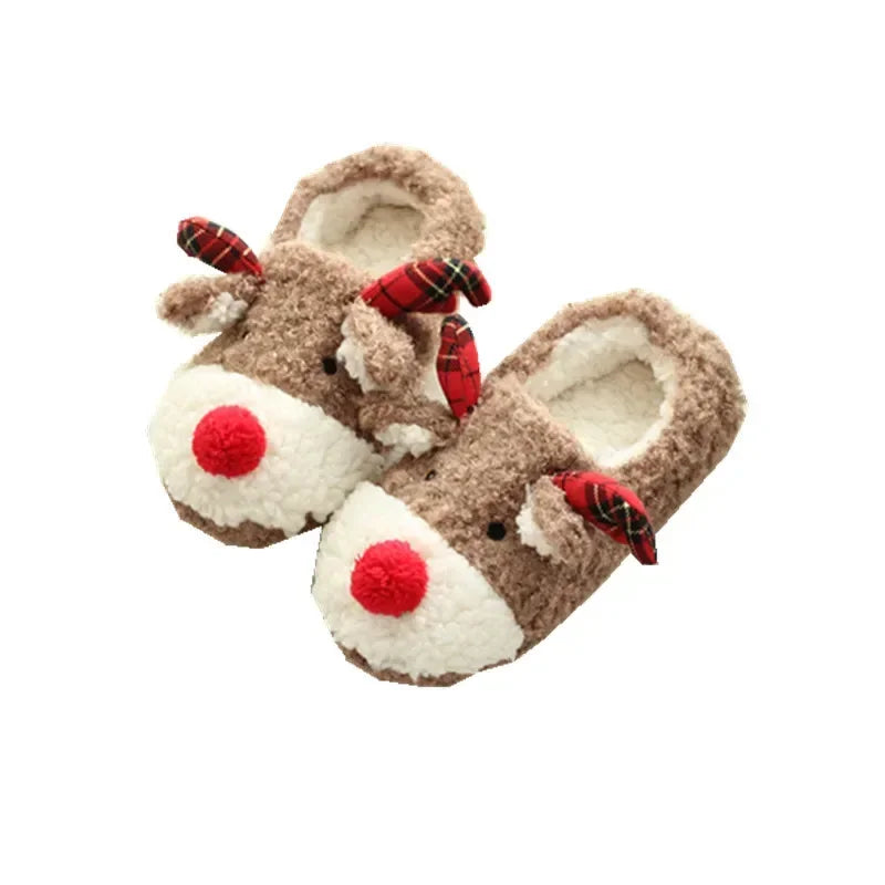 Women's Christmas Elk Plush Slippers | Cozy Winter House Footwear