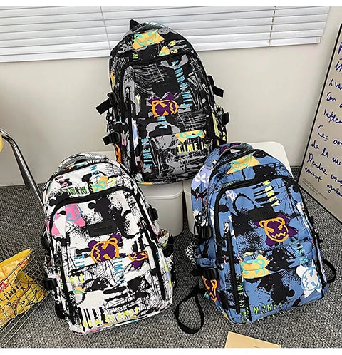 Trendy Personalized Graffiti Japanese Backpack | Large Capacity Book Bag