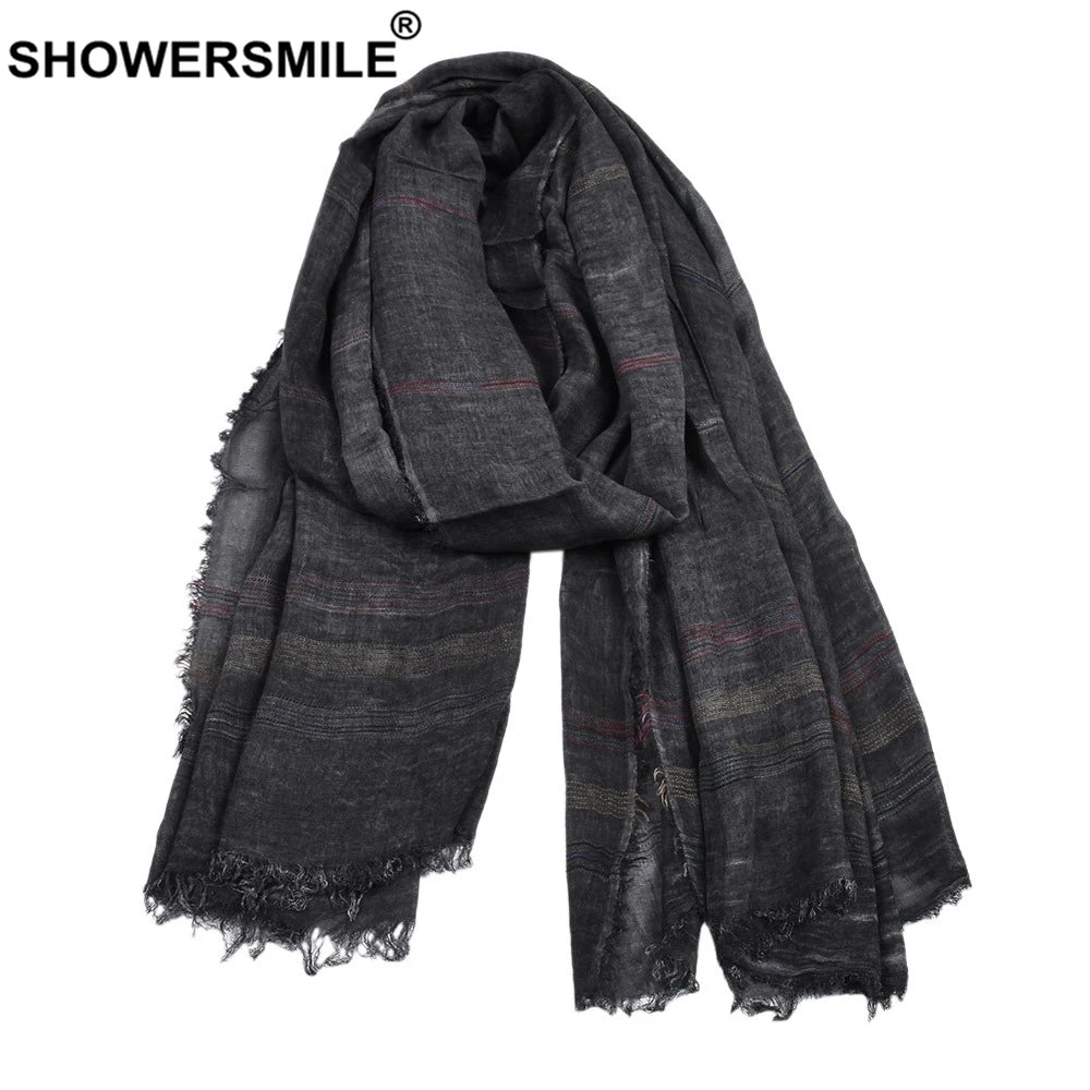 Men's Green Cotton Linen Scarf | Warm Autumn Winter Accessory