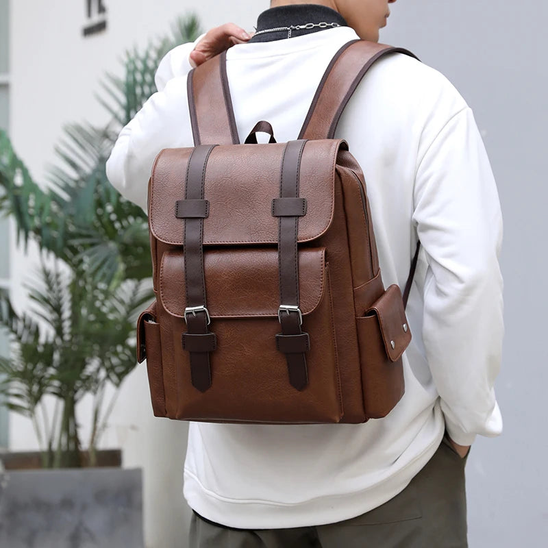 Men's PU Leather Backpack | Stylish Schoolbag for Laptops
