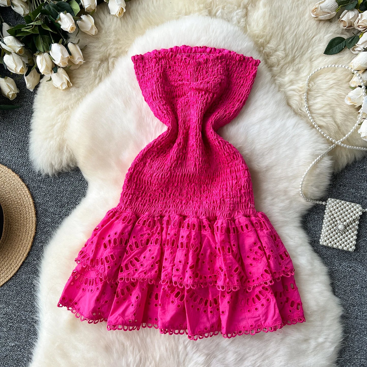 Chic Vintage Sleeveless Pleated Tube Dress for Summer Parties