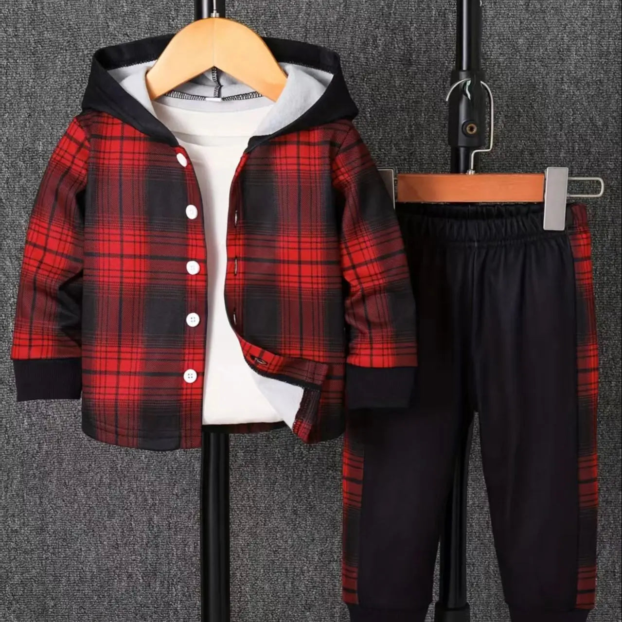 Toddler Plaid Print Hooded Fleece Outfit | Cute Casual Set
