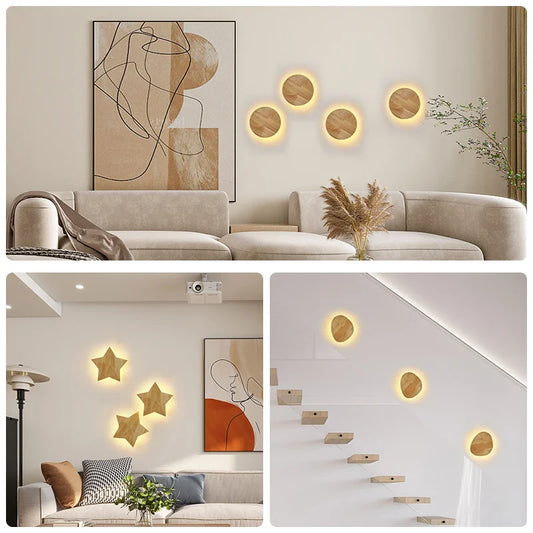 Lámpara de pared nórdica de madera | Luz ambiental LED creativa