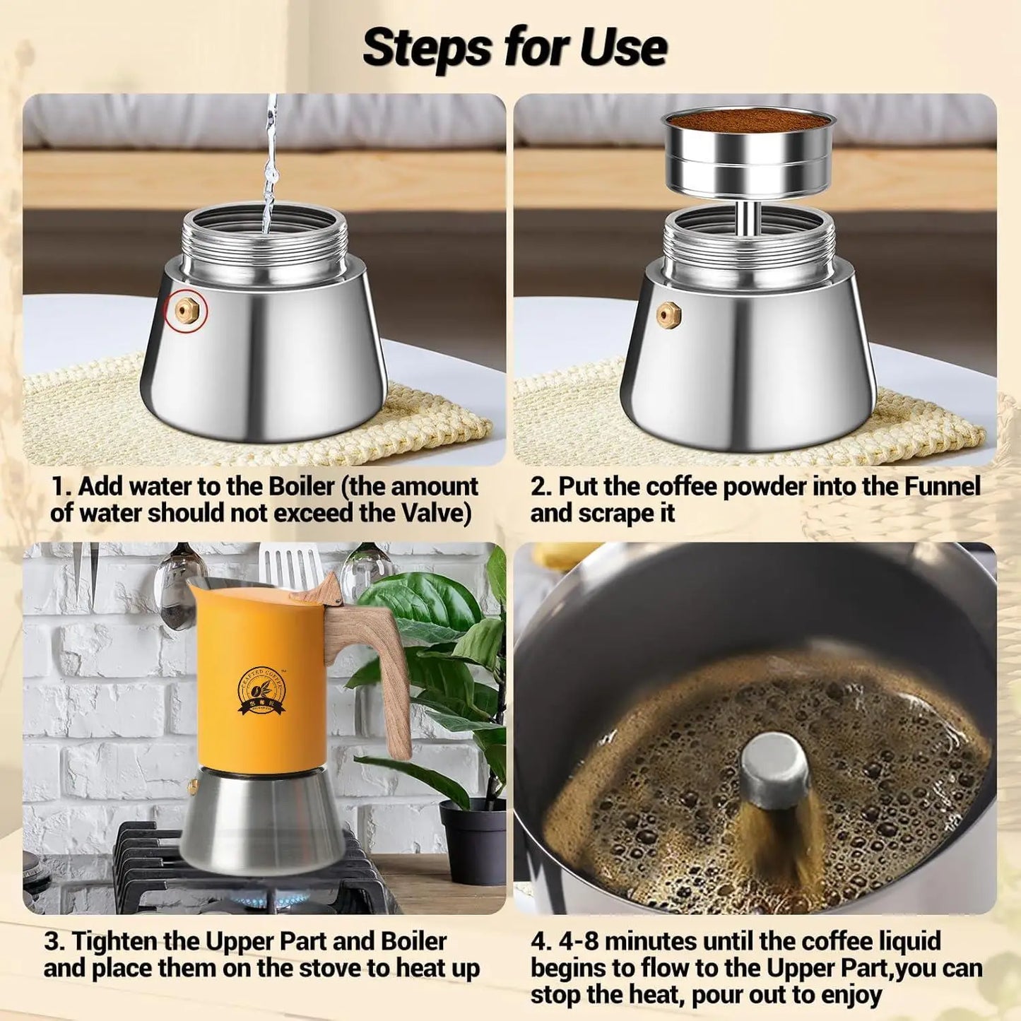 Nordic Style Matte Yellow Stainless Steel Moka Pot | Perfect Brew