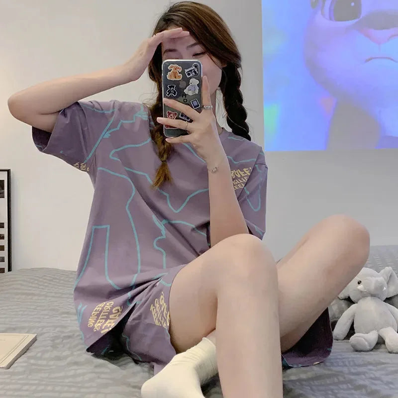 Plus Size Short Sleeve Pajamas for Women | Cute Cartoon Bear Design