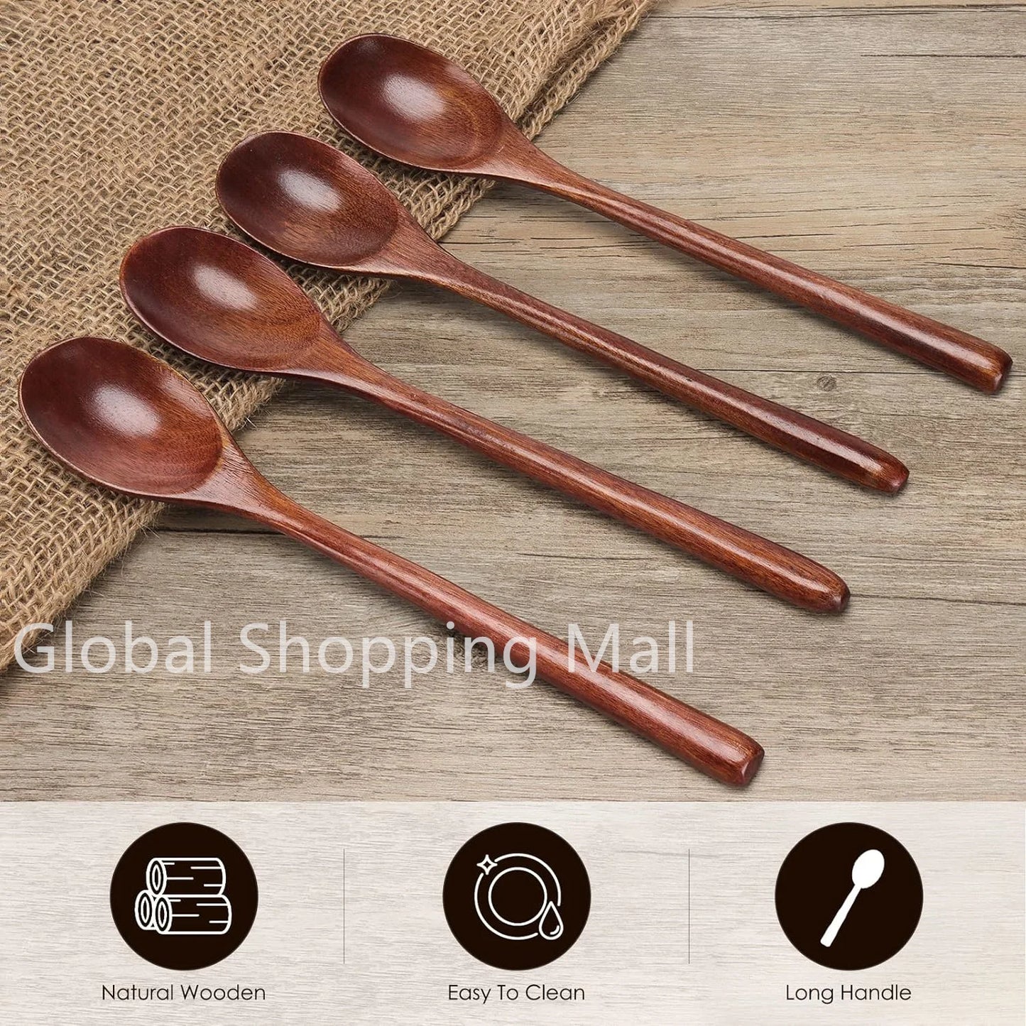Cucharas de Sopa de Madera Ecológicas | Juego de 6 Utensilios de Mango Largo