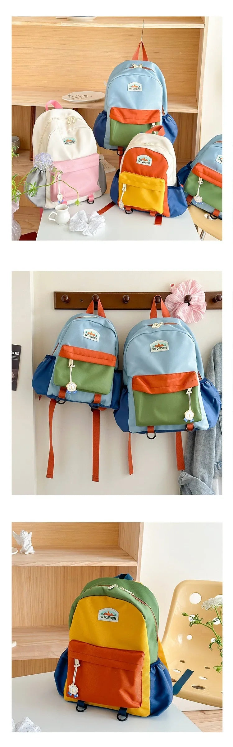 Lightweight Color Block Kids Backpack for School & Travel