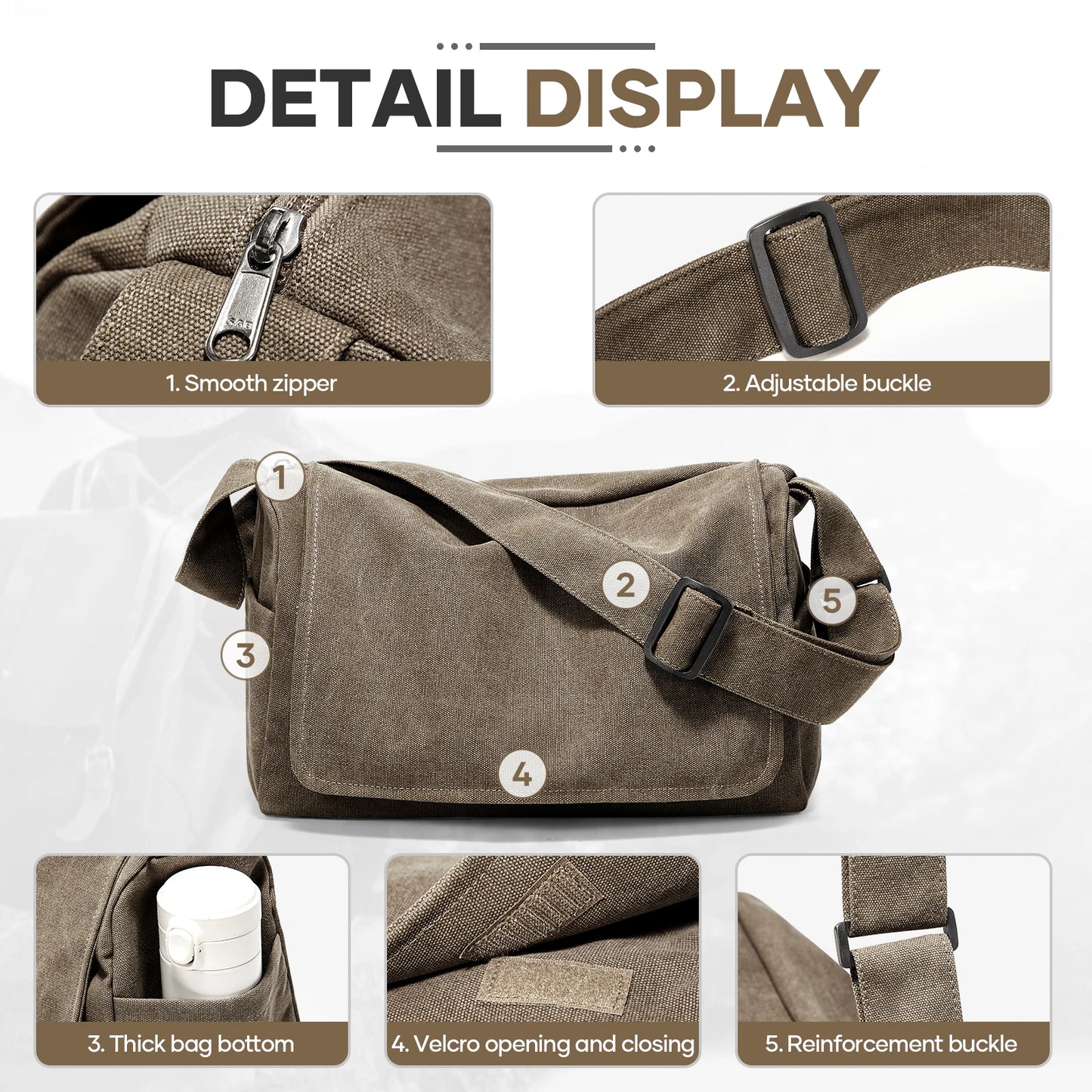 Vintage Men's Canvas Messenger Shoulder Bag for Work & College