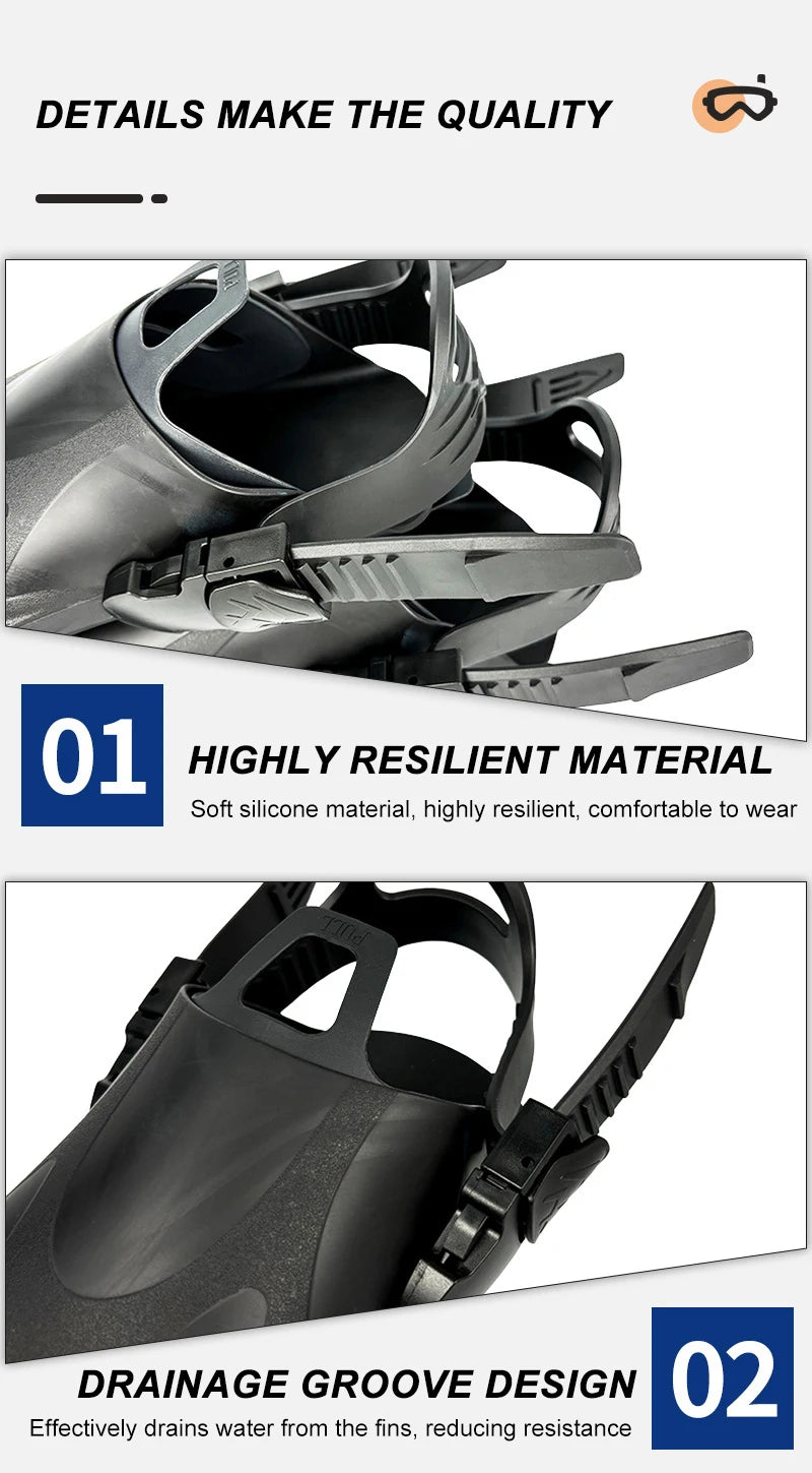 Swim Flippers Snorkel Fins Short Diving Frog Shoes Duck Webs Adjustable Silicone Travel Size Open Heel For Adult Men Women Youth