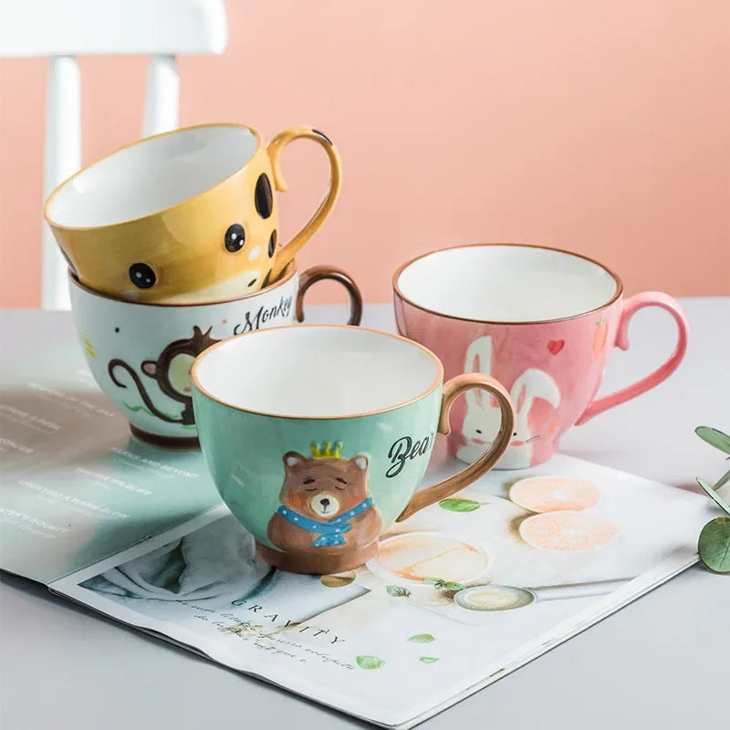 Cute Cartoon Dinosaur & Cat Ceramic Mugs | Fun Breakfast Cups