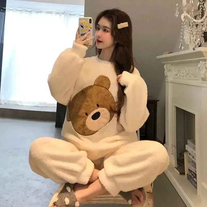 Women's Cozy Flannel Two Piece Winter Pajama Set | Cute Cartoon Design