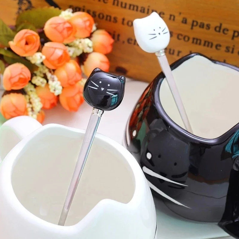 Cute Cartoon Cat Ceramic Coffee Mug with Spoon | Perfect Gift