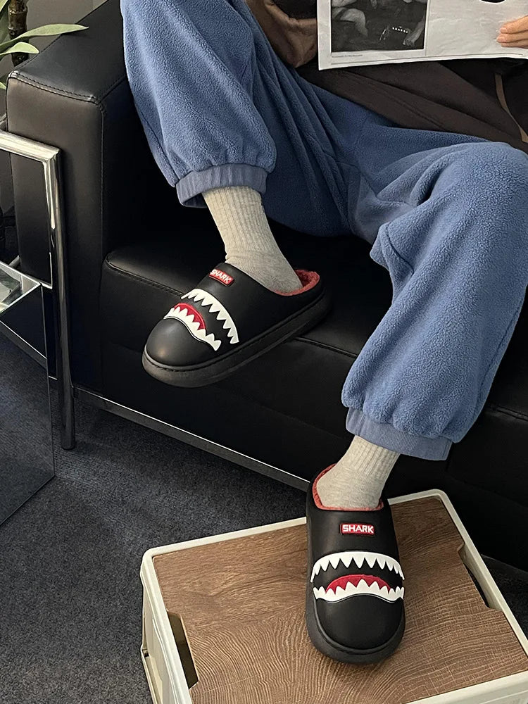 Men's Shark Plush Winter Slippers | Cozy Warm Indoor Outdoor Shoes