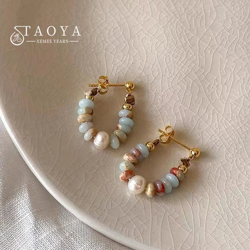 Elegant Natural Stone Beaded Pearl Pendant Earrings for Women