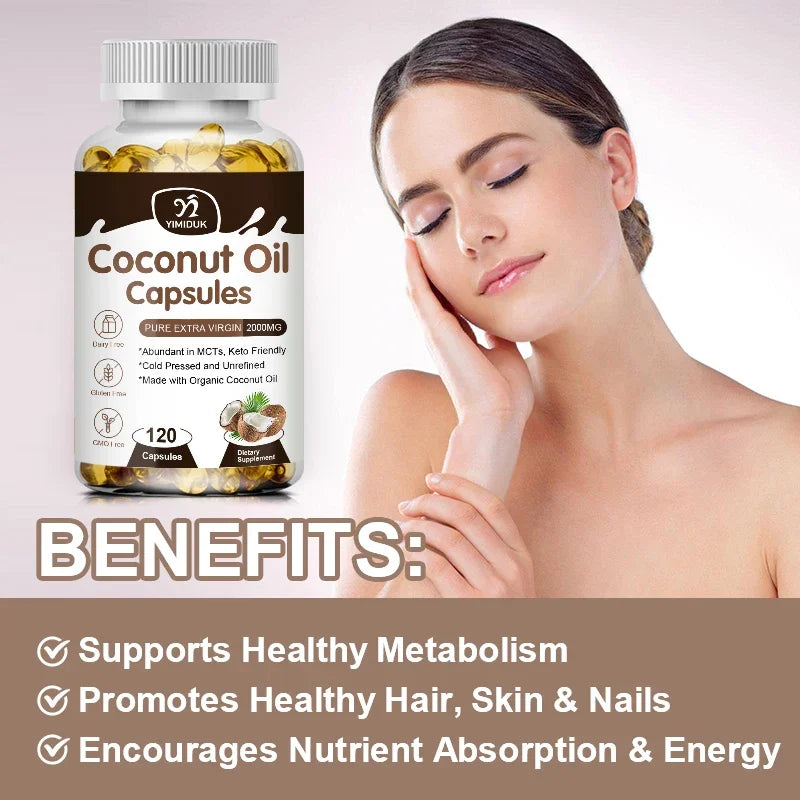 2000mg Coconut Oil Capsules | Boost Metabolism & Nourish Skin