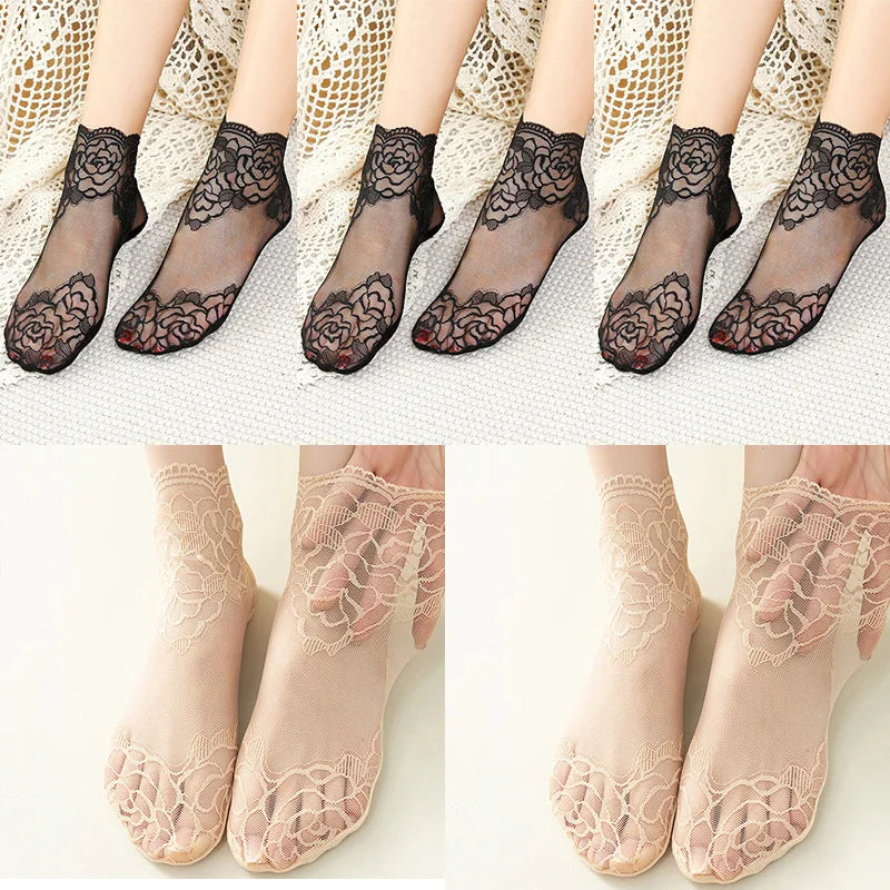 Invisible Lace Socks for Women | Non-Slip Thin Boat Socks