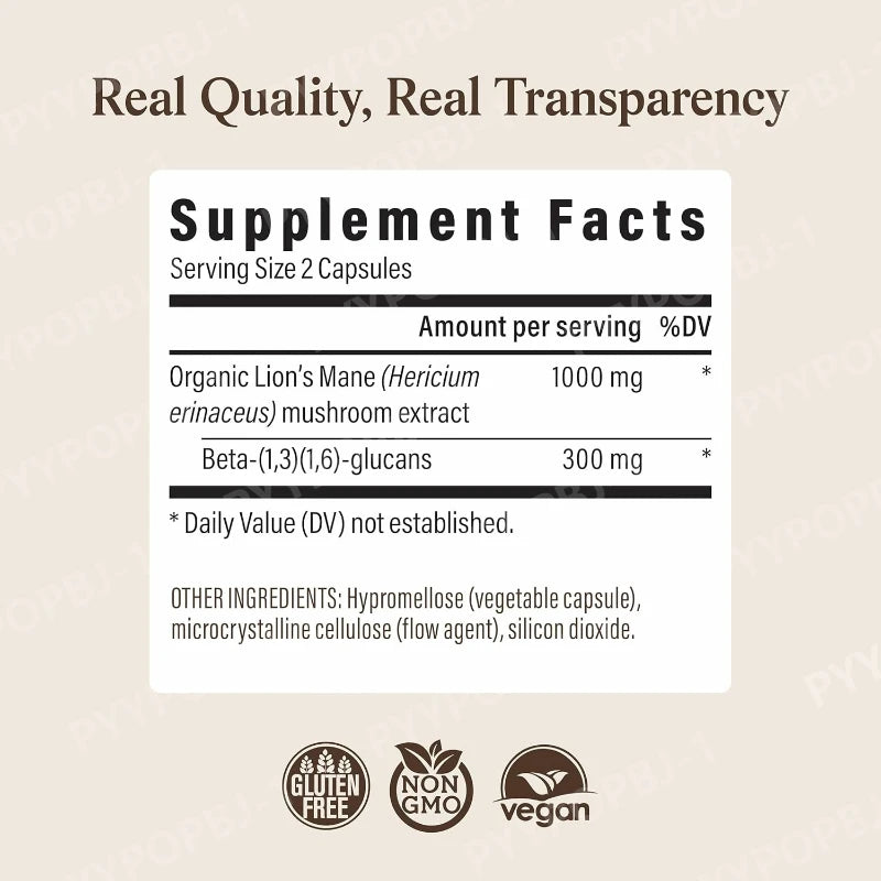 Organic Lion's Mane Mushroom Extract Capsules | Vegan Supplement