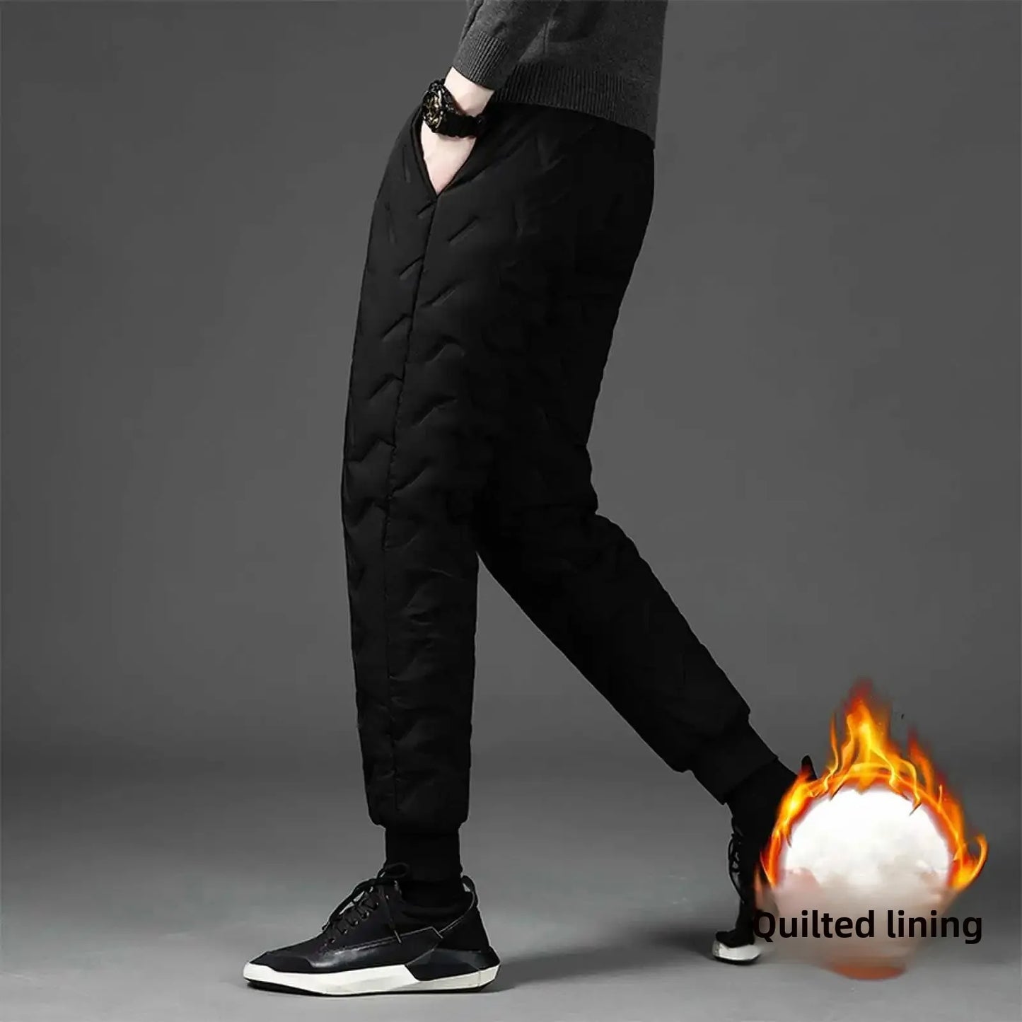 Men's Warm Fleece Lined Quilted Pants | Plus Size Casual Trousers