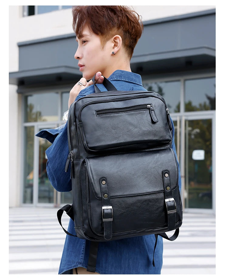 Men's Casual PU Leather Laptop Backpack | Stylish Travel Bags