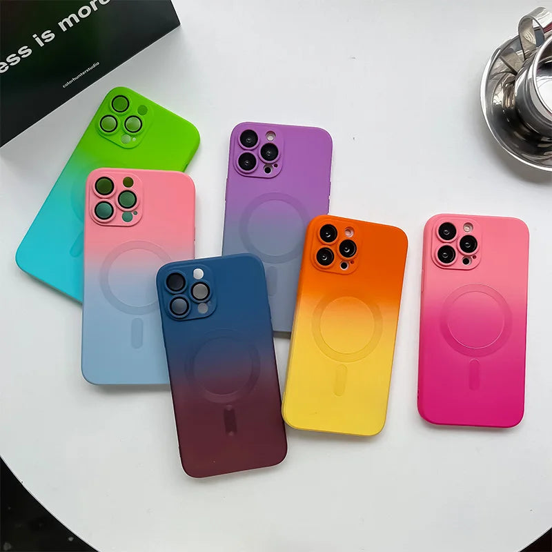 Comes With Lens Film Gradient Color Phone Case For IPhone 17 16 15 14 13 12 Pro Max 11 Silicone Shockproof Back Cover