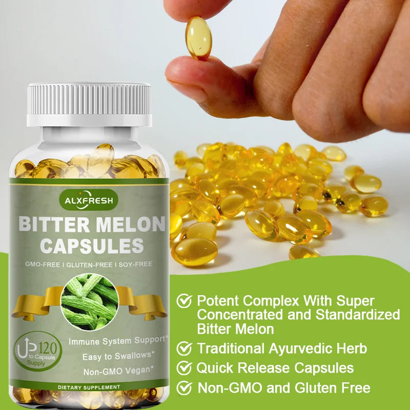 Alxfresh Bitter Melon 2500mg | Non-GMO Vegan Gluten-free | Health Nutrition Supplement for Adult Old People