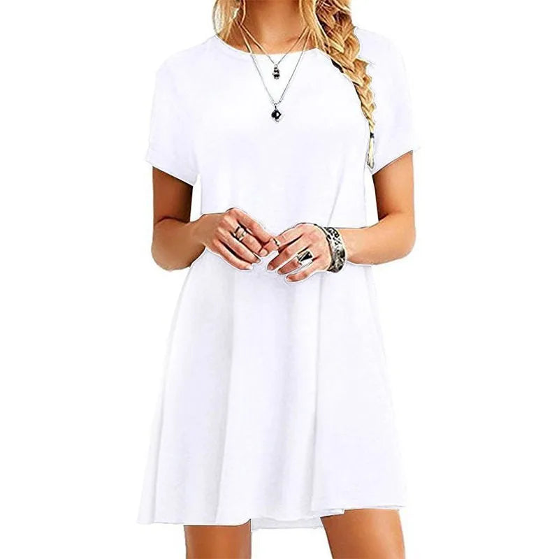 Chic Summer Solid Color Mini Dress | Casual A-Line Style