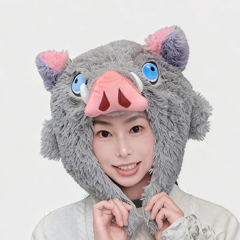 Unisex Boar Head Plush Hat | Cozy Cartoon Anime Costume Accessory