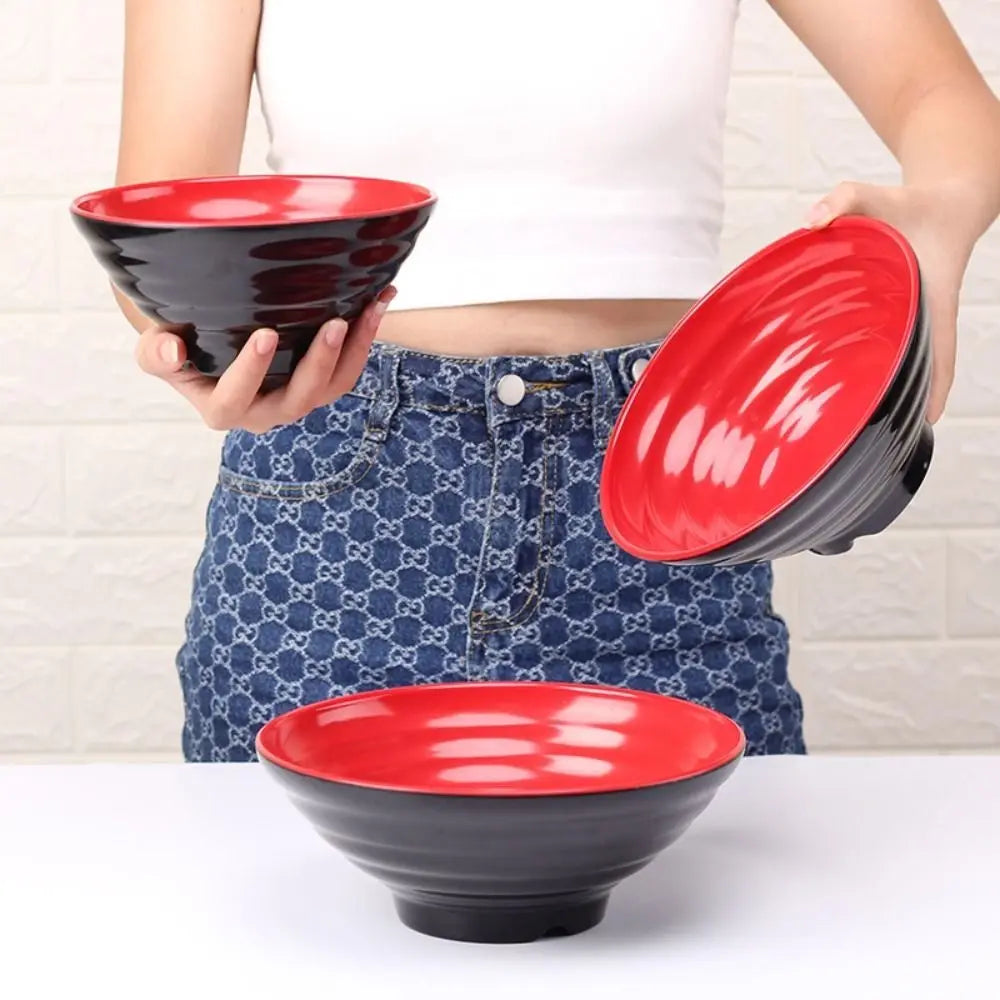 Elegante tazón de melamina rojo y negro para ramen | Tazón de sopa apto para el calor