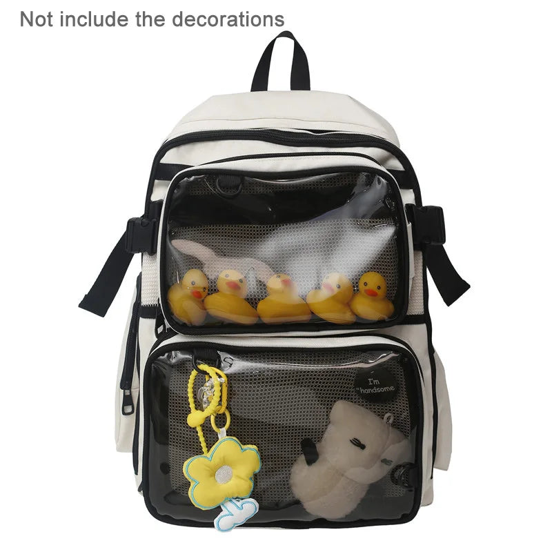 2pcs Transparent Backpack Set | Stylish Clear Casual Rucksack