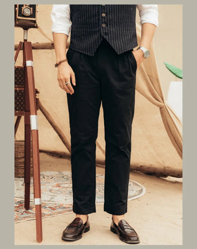 Men's Herringbone Cotton Gurkha Pants for Casual Style