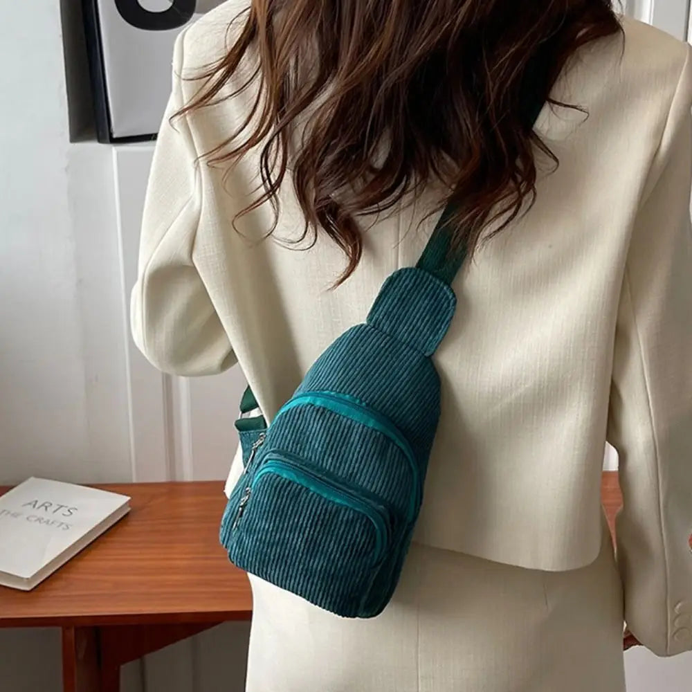Solid Color Corduroy Chest Bag | Stylish Crossbody Schoolbag