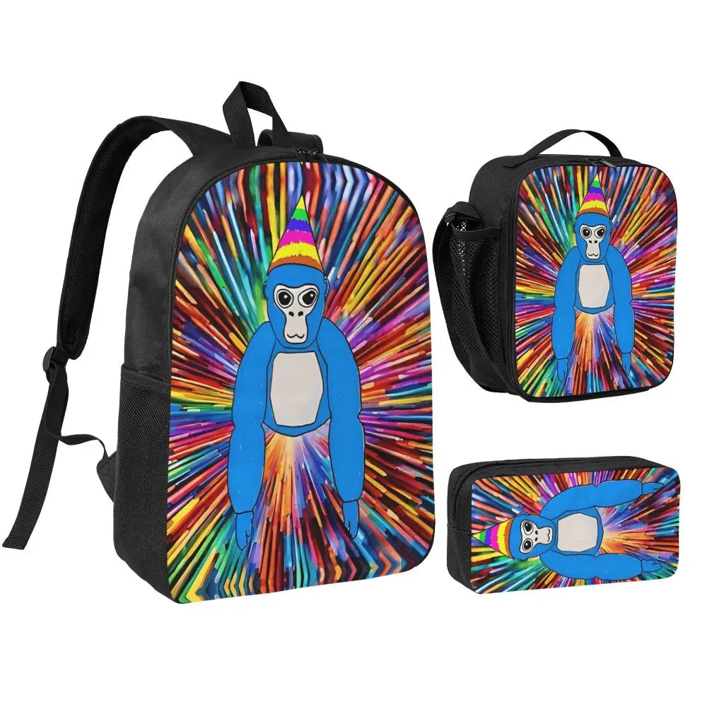 Stylish Black and White Gorilla Backpack Set for Teens | Versatile Bags