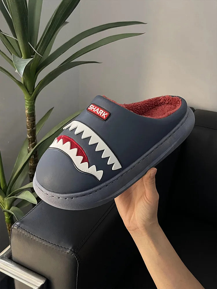 Men's Shark Plush Winter Slippers | Cozy Warm Indoor Outdoor Shoes