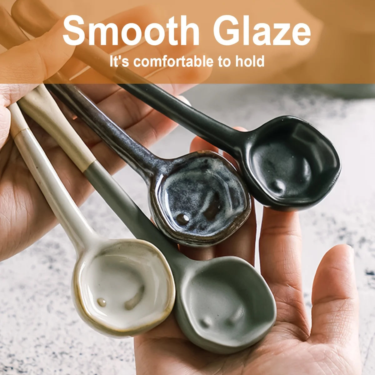 4pcs Retro Ceramic Soup Spoons | Perfect for Ramen & More