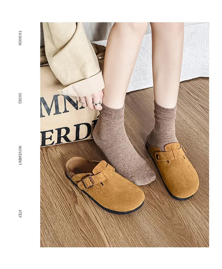 Cow Suede Cork Mules Slippers for All Seasons | Comfortable Clogs