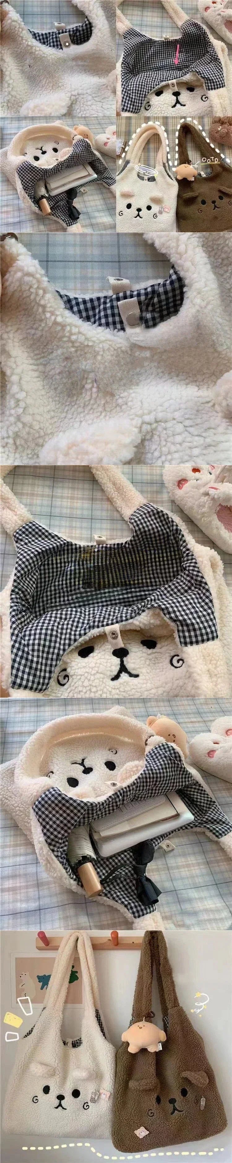 Winter Soft Plush Tote Bag for Women | Stylish Cartoon Embroidery