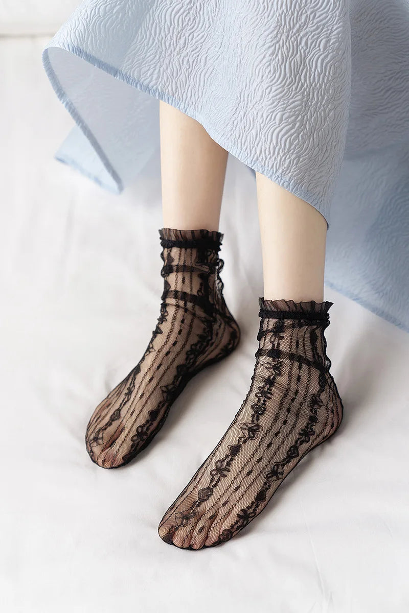 Ultra-Thin Transparent Lace Ruffle Socks for Women | Summer Style