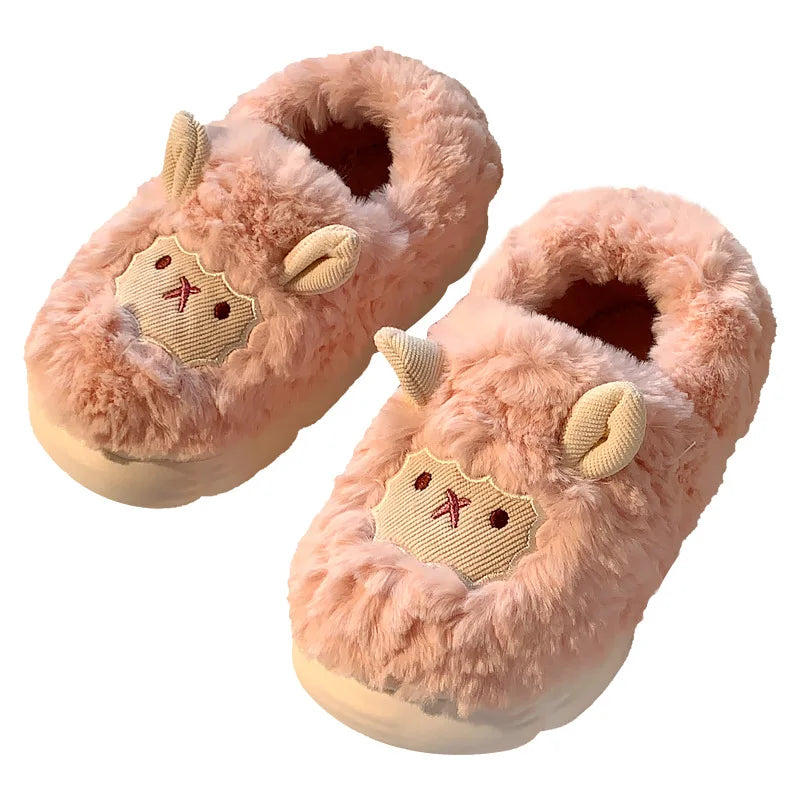Women's Cute Little Lamb Fuzzy Winter Slippers | Cozy Home Boots