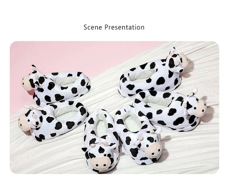 Cute Milk Cow Plush Slippers | Cozy Kawaii Indoor House Shoes