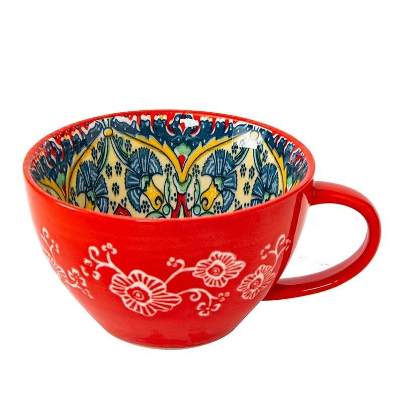 Large-Capacity Bohemian Ceramic Breakfast Cup | Stylish Oatmeal Mug