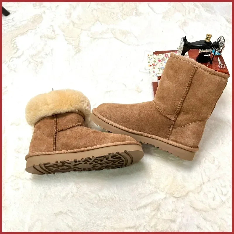 Women's Sheepskin Wool Snow Boots | Warm Winter Ankle Boots