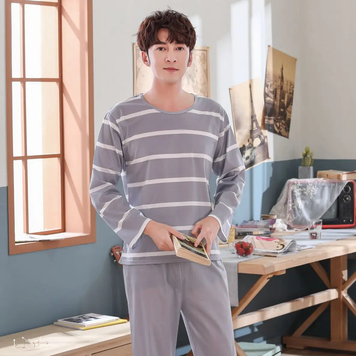 Men's Striped Long-Sleeved Pajamas | Comfortable Sleepwear Set